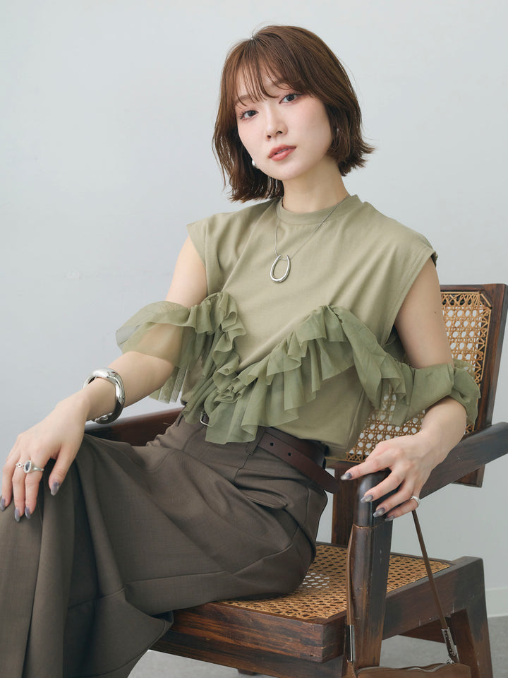 [予約]マルチwayフリルフレンチTEE/olive