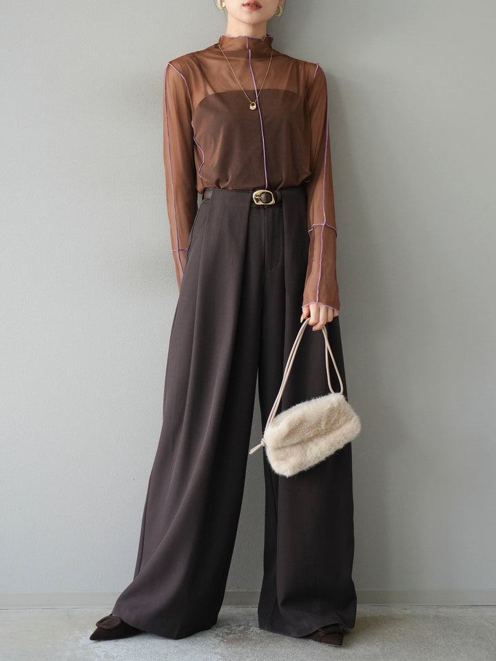 [予約]シアーパイピングカットソー/ダークブラウン×ラベンダー