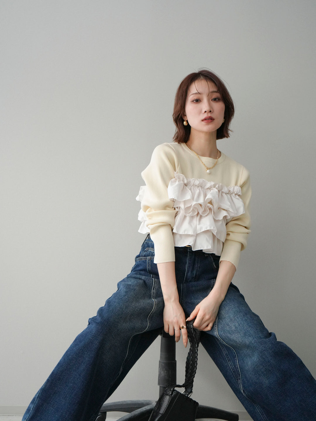 [SET]フリルビスチェドッキングスポンジニットプルオーバー+フリルビスチェドッキングスポンジニットプルオーバー(2set)