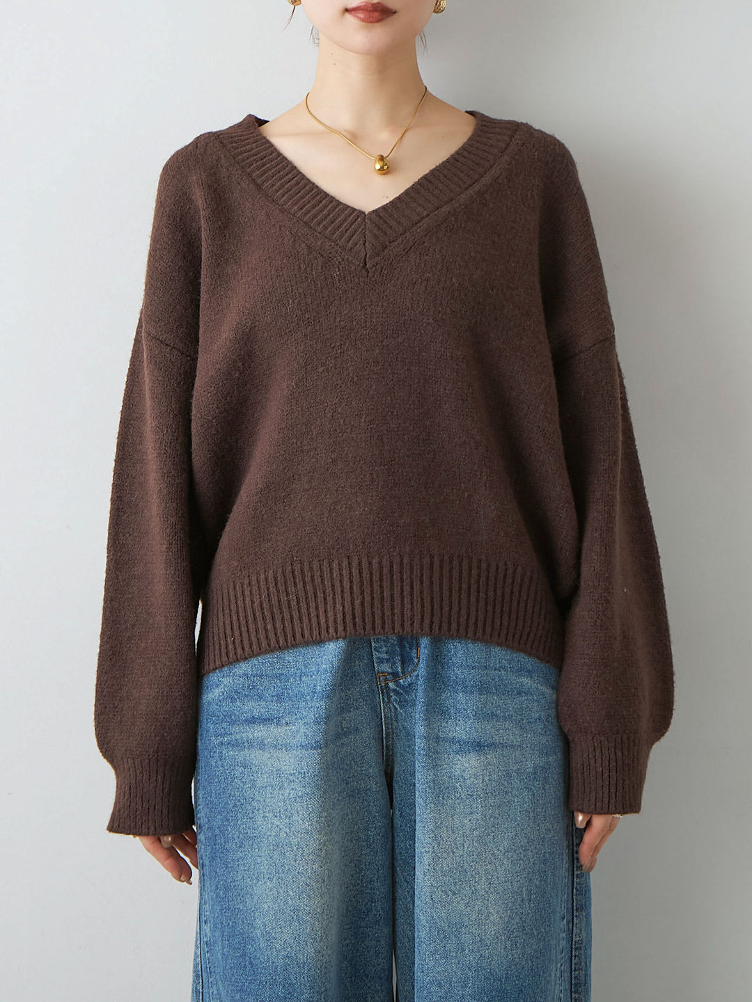 [予約]Vネックワイドショートニット/brown