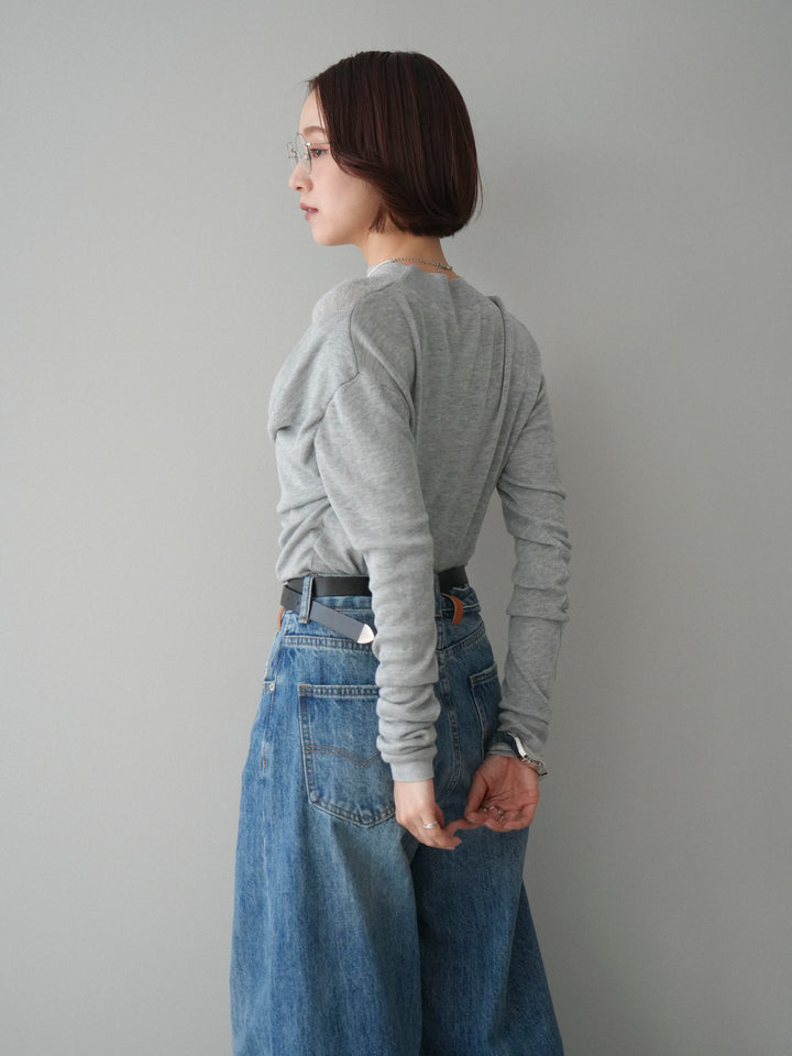 [予約]ボトルネックドレープレイヤードニットトップス/gray