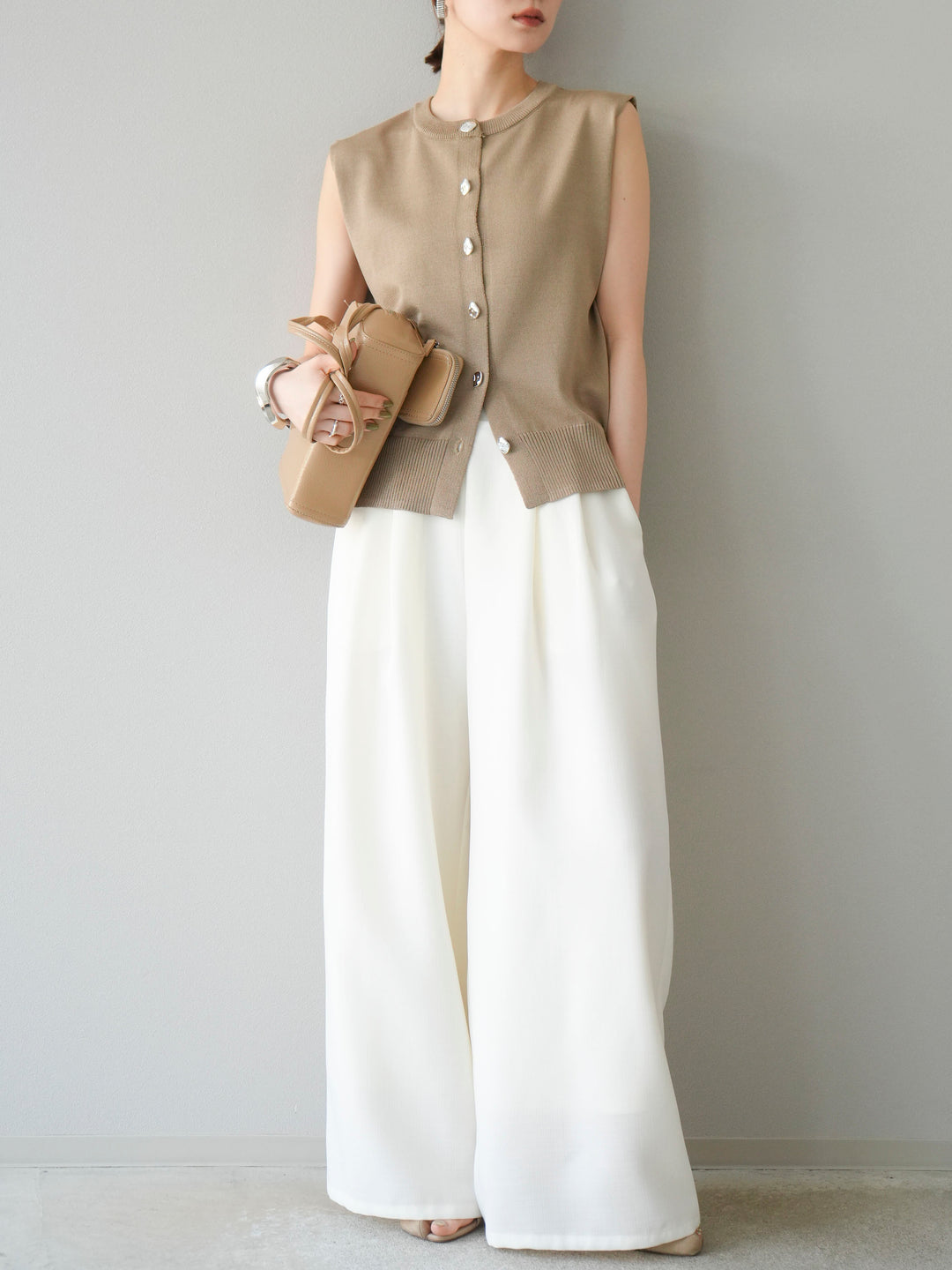 [予約]リネンライクイージーワイドパンツ/アイボリー