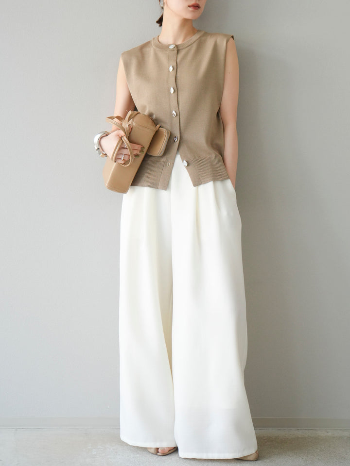 [予約]リネンライクイージーワイドパンツ/アイボリー
