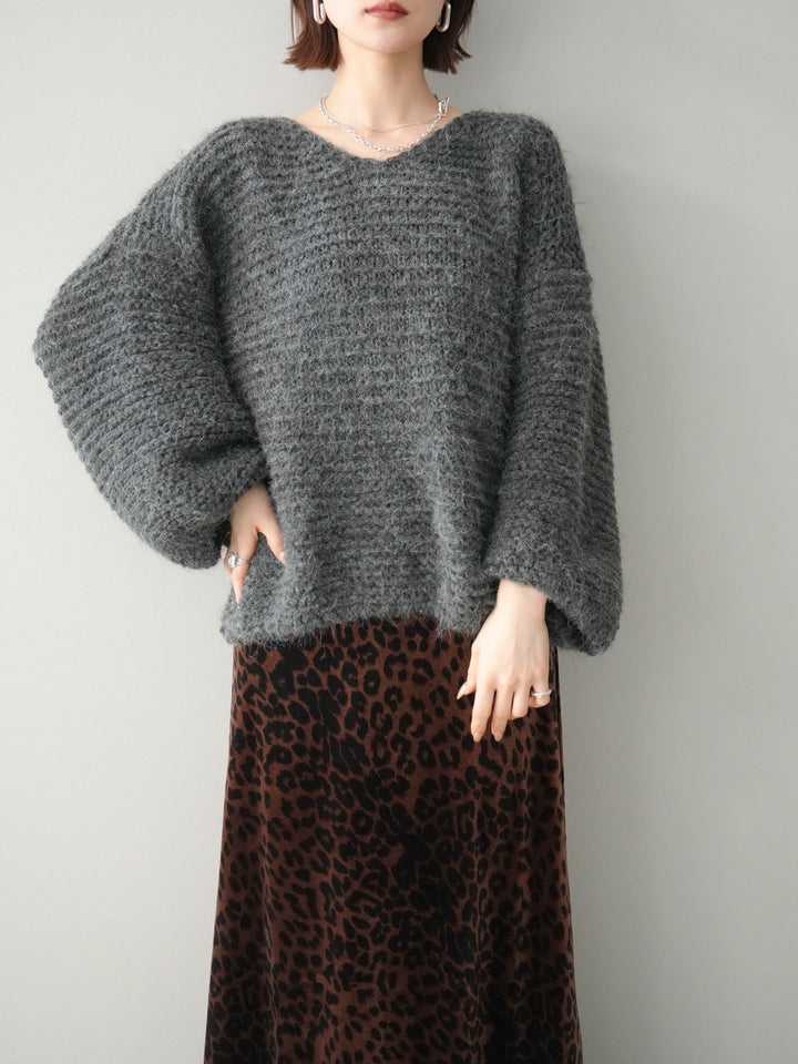 [SET]ワッフル編みシャギーニットプルオーバー+選べるアクセセット(2set)