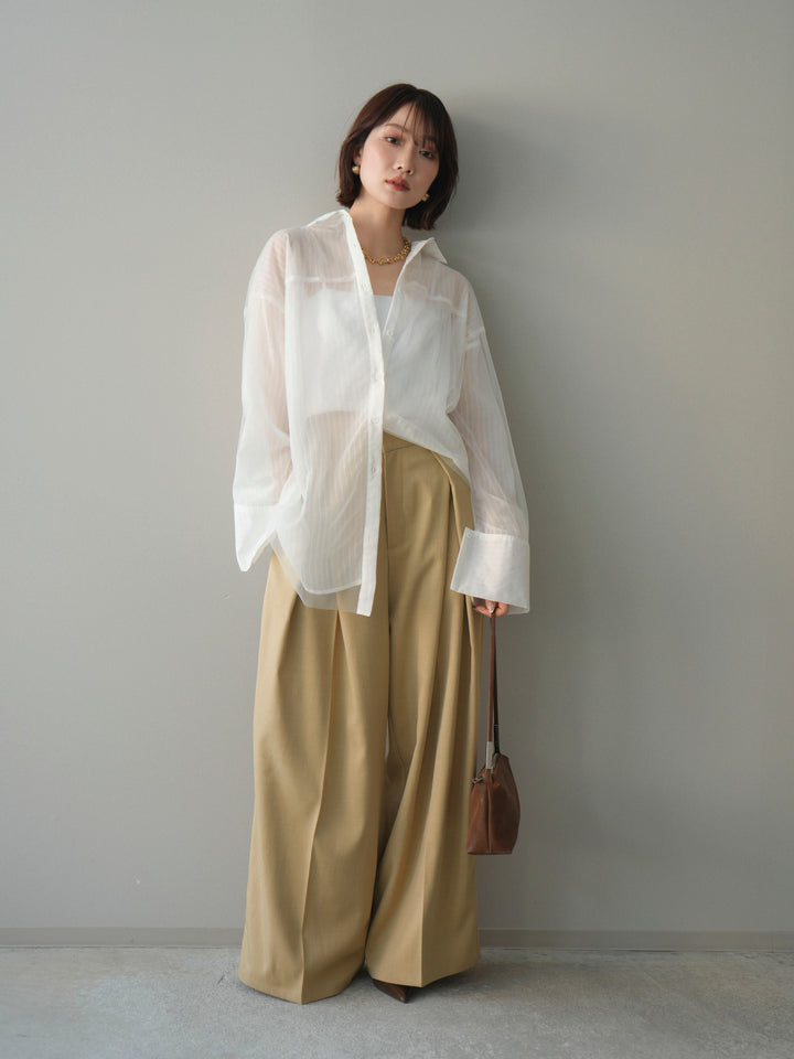 [予約]チュールレイヤードストライプシアーシャツ/offwhite