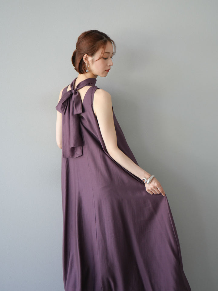 [予約]シアーホルターバックオープンワンピース/ボルドー