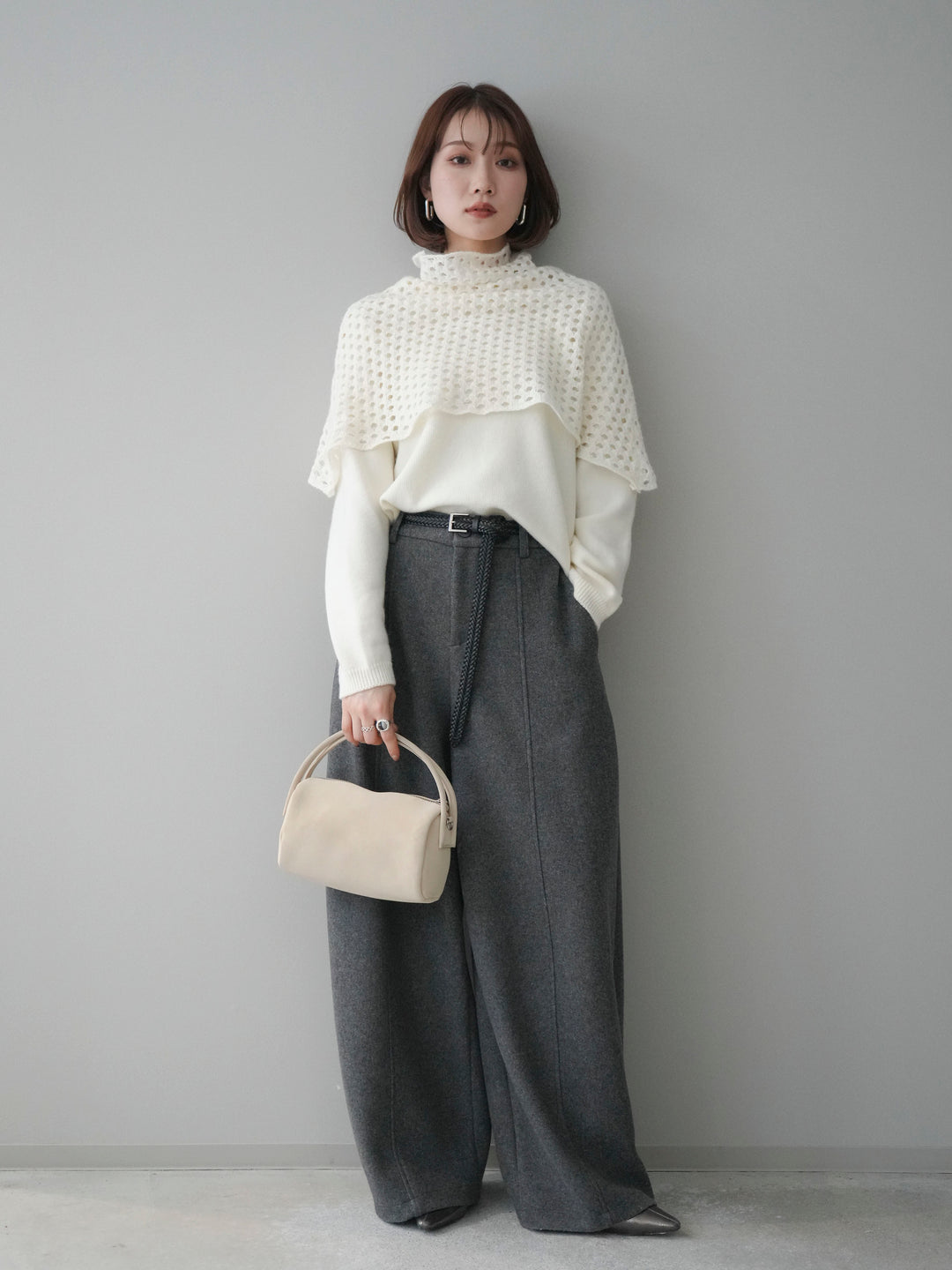 [予約]メッシュケープアンサンブルニットプルオーバー/white