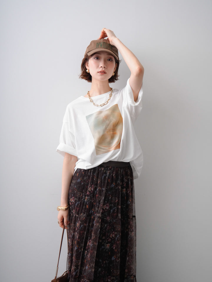 [SET]ニュアンスフォトTEE+フラワーチュールギャザースカート(2set)