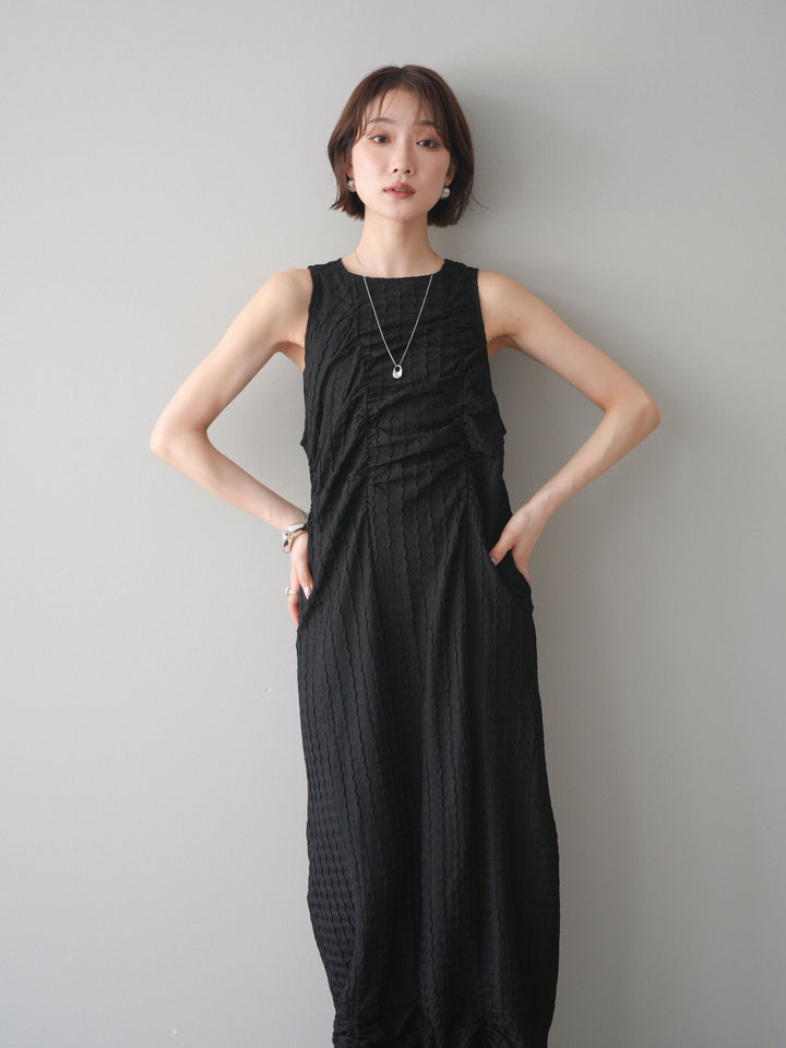 [予約]シャーリングジャガードノースリーブワンピース/black