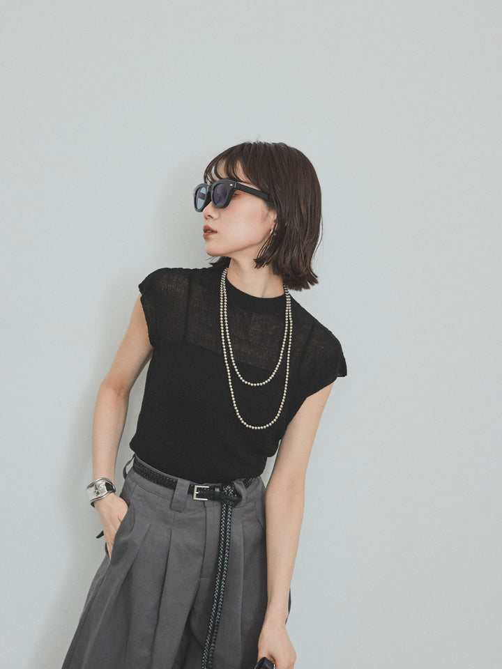 [予約]フレンチスリーブシアーニットトップス/ブラック