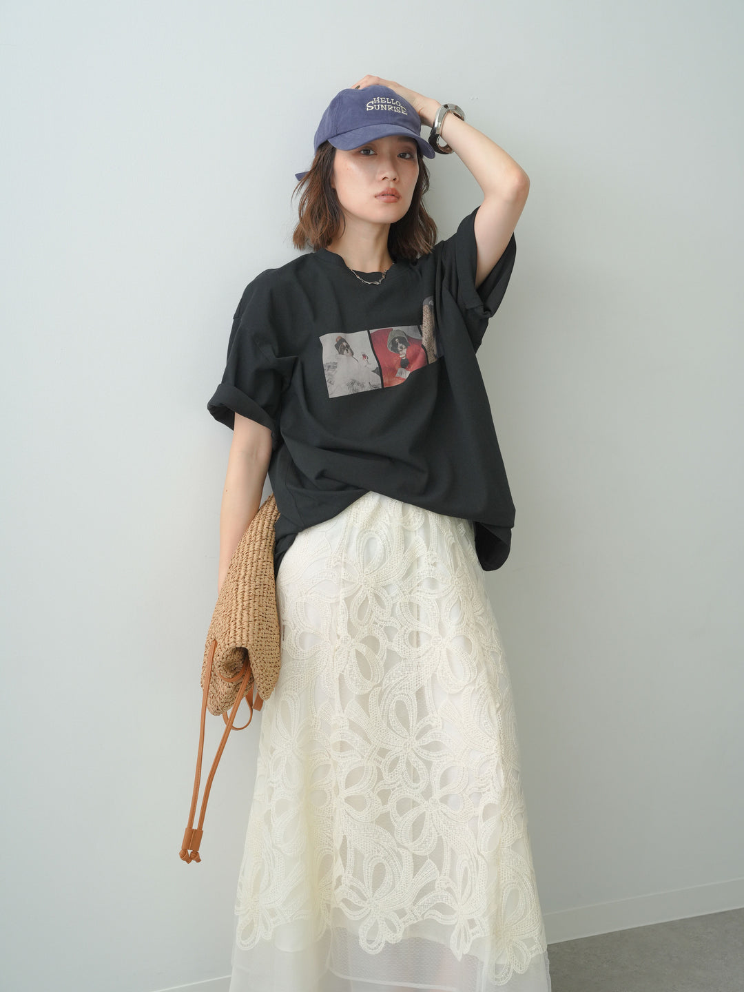 [SET]スリードッグフォトボックスTEE+フラワーレースレイヤードスカート(2set)