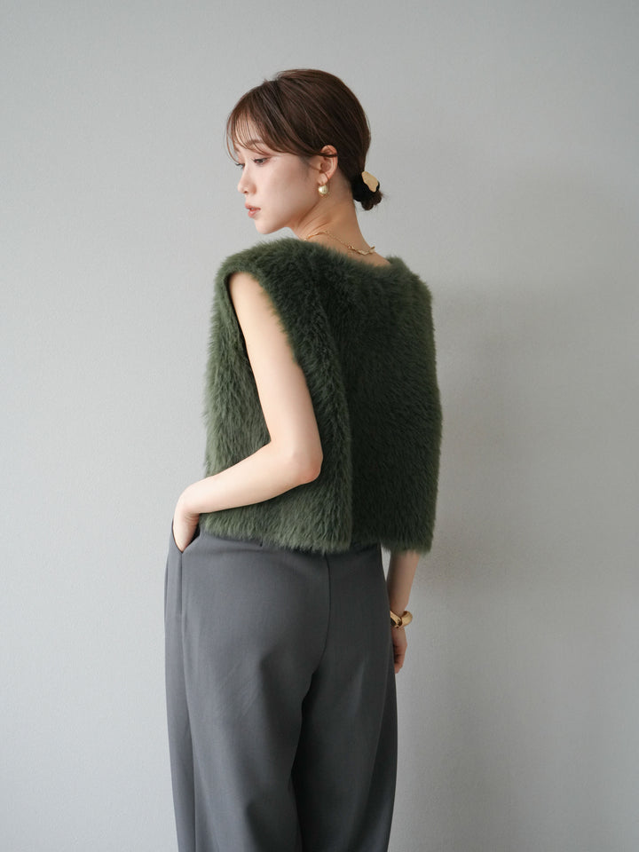 [予約]ミンクライク前後2WAYショートジレ/カーキ