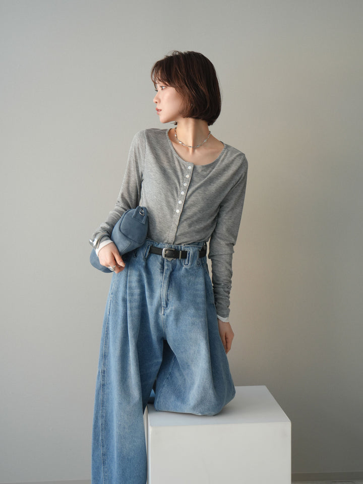 [予約]シアーリブバイカラーカーディガン/gray