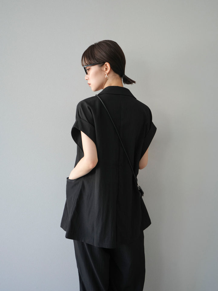 [套裝] 亞麻風格無袖雙背心 + 雙肩帶剪裁羅紋胸罩吊帶背心（2 件套）