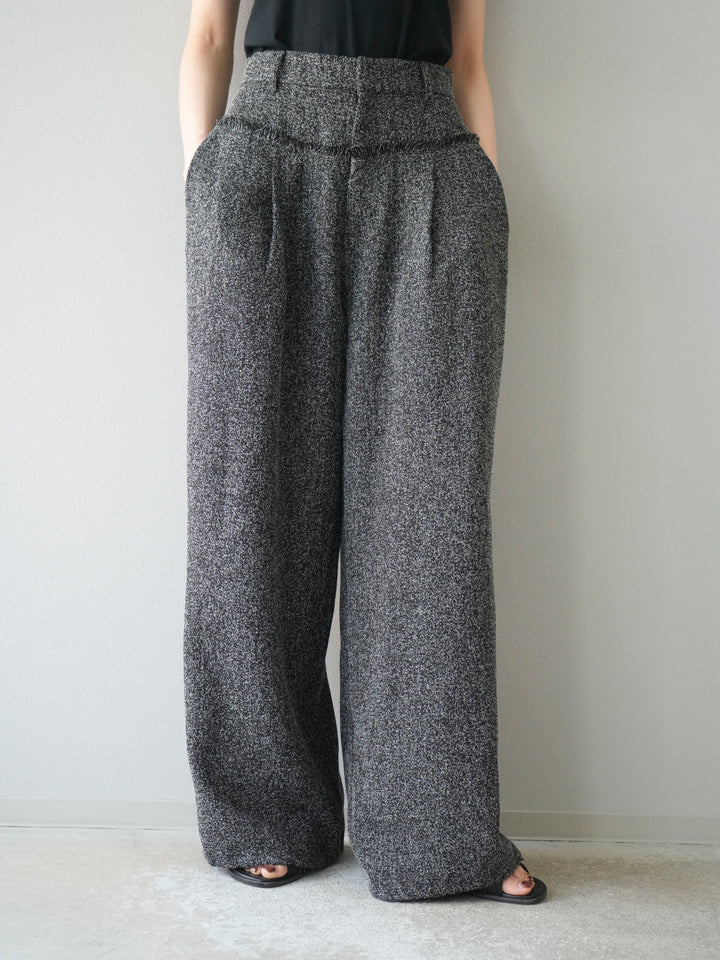 [予約]ウエストフリンジツイードワイドパンツ/ブラック