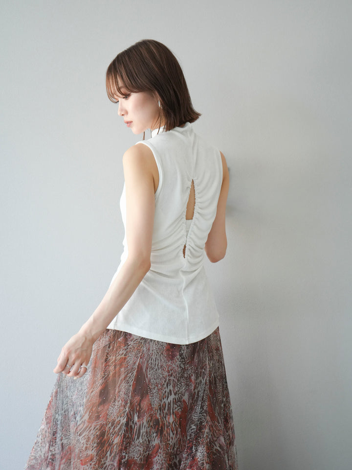 [予約]フロントスリットレーヨンニットトップス/ホワイト