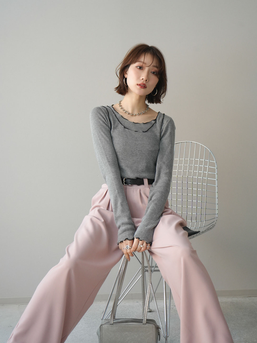 [SET]バイカラーメローアンサンブルシアーニットトップス+バイカラーメローアンサンブルシアーニットトップス(2set)