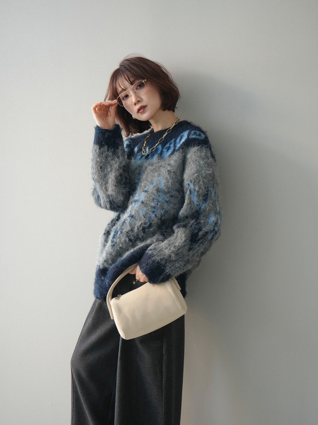 [SET]シャギーニュアンス柄ニットプルオーバー+シャギーニュアンス柄ニットプルオーバー(2set)