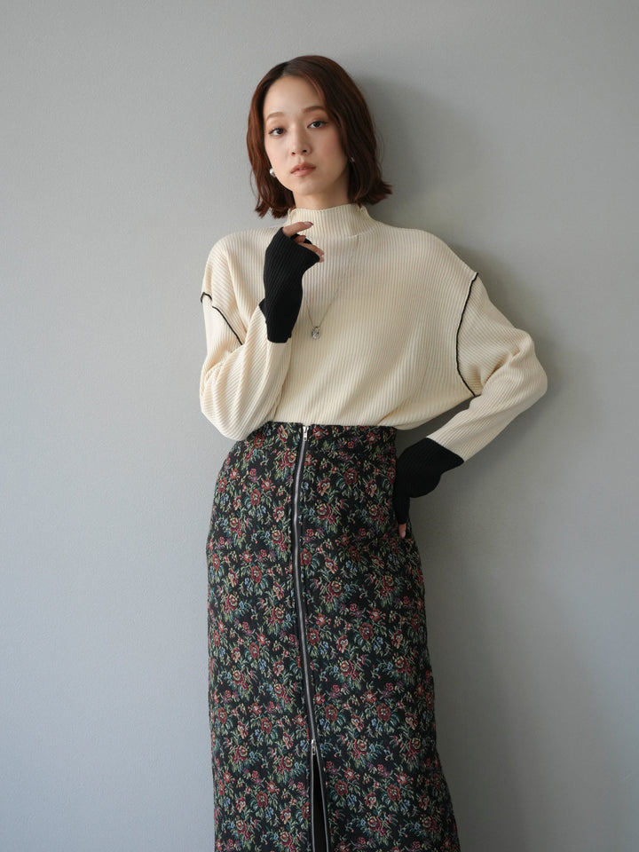 [予約]ボトルネック配色リブニットプルオーバー/エクリュ×ブラック