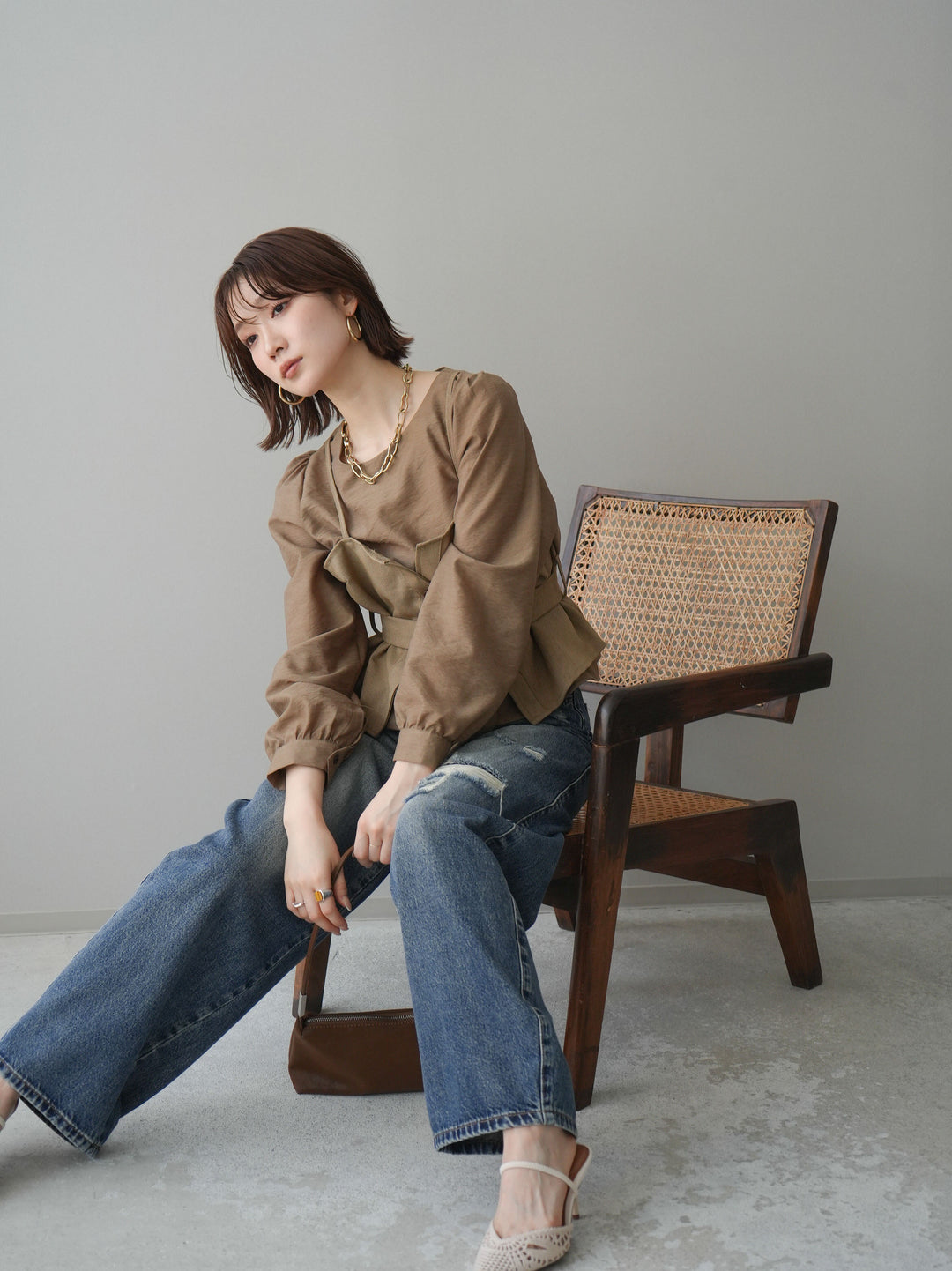 [SET]異素材ビスチェドッキングブラウス+選べるアクセセット(2set)