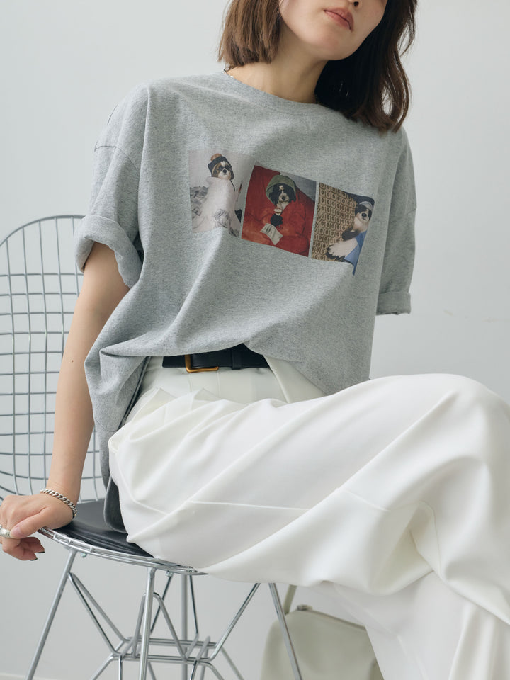 [SET]スリードッグフォトボックスTEE+アシンメトリーベルトタックワイドパンツ(2set)