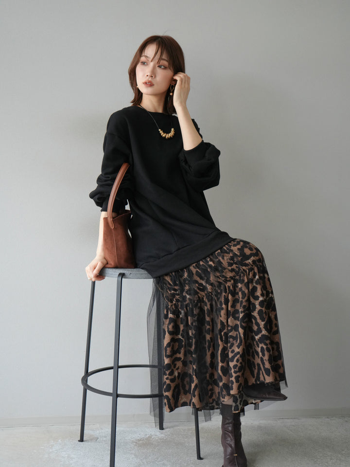 [予約]スウェットドッキングアニマル柄レイヤードワンピース/ブラック