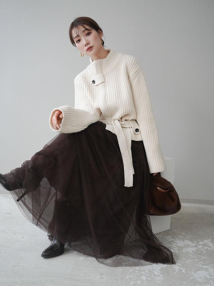 [SET]畦編みボトルネックZIPニットカーディガン+畦編みボトルネックZIPニットカーディガン(2set)