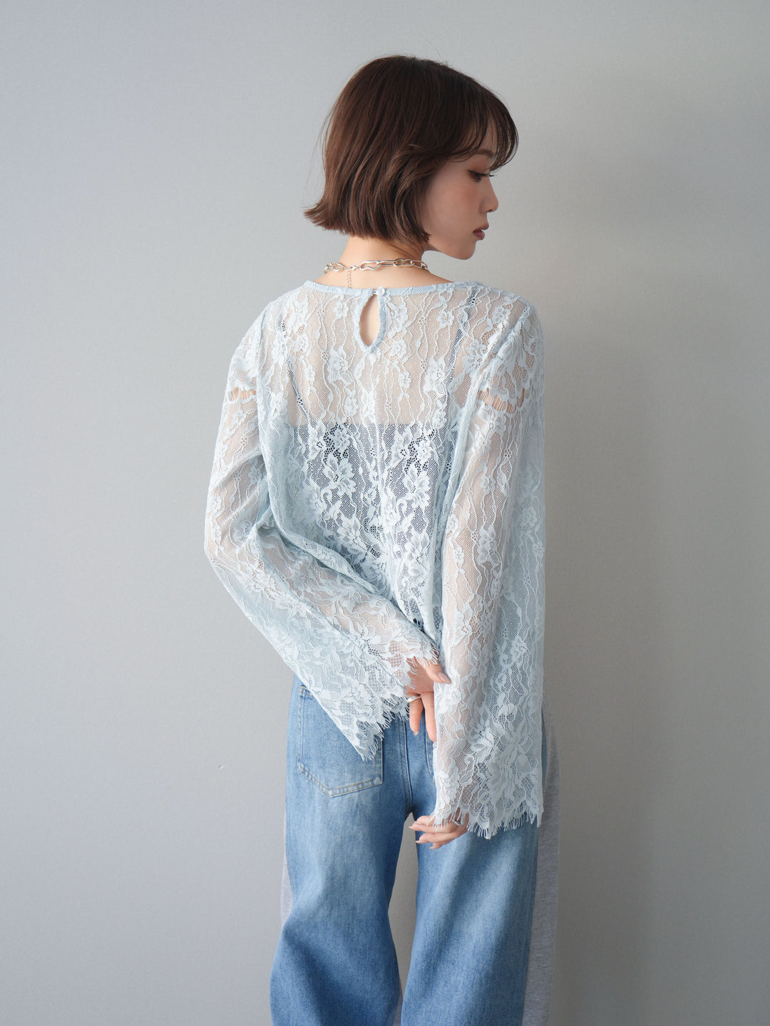 [SET]2WAYスリーブレーストップス+選べるアクセセット(2set)