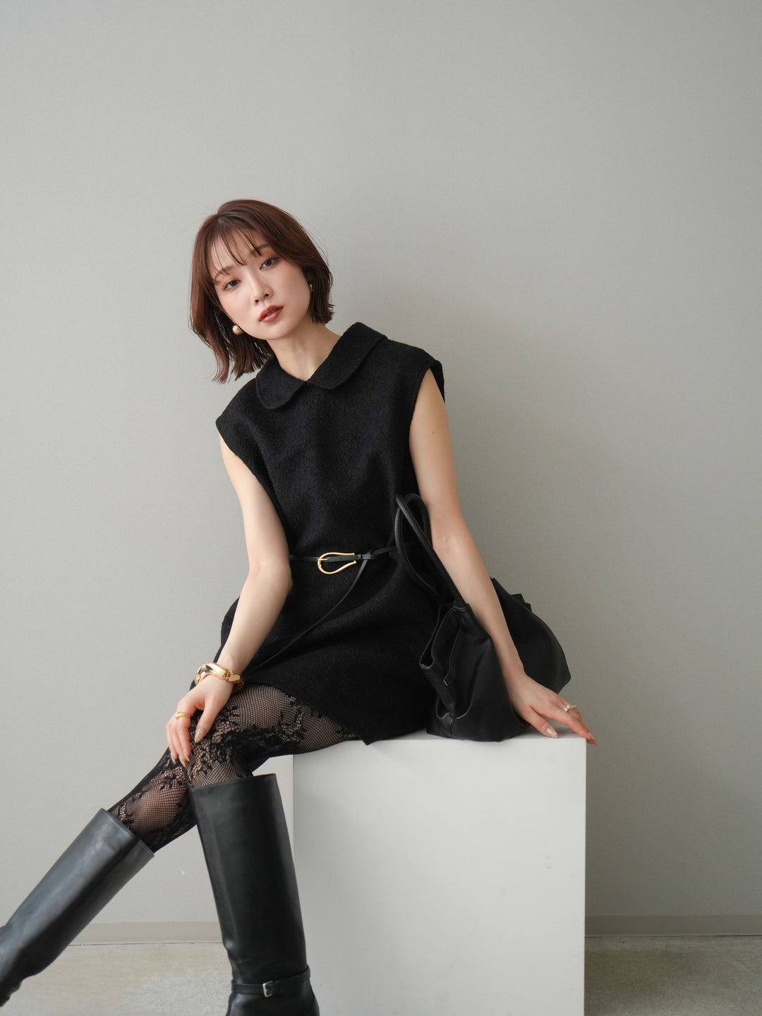 [SET]襟付きブークレミニワンピース+襟付きブークレミニワンピース(2set)