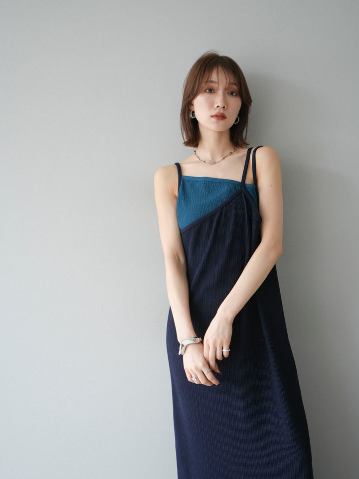 [予約]バイカラーレイヤードキャミワンピース/ネイビー