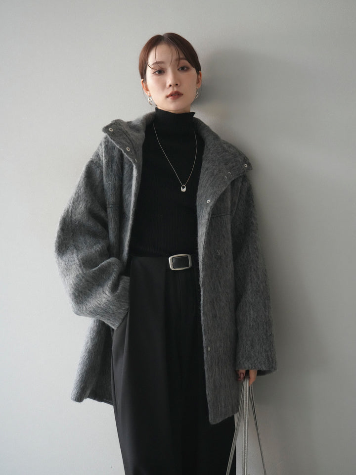[予約]スタンドカラーシャギーコート/charcoal