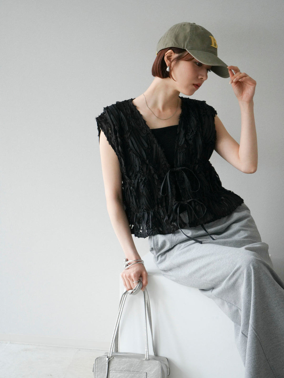 [SET]ジャガードレースリボントップス+スウェットロングスカート(2set)