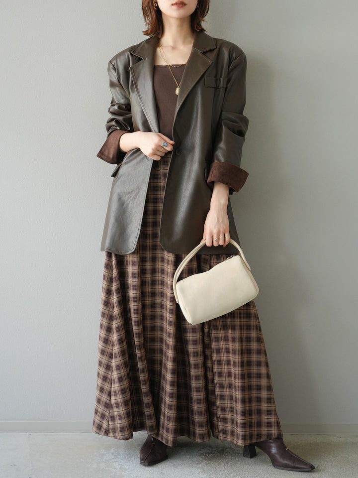 [予約]フェイクレザーテーラードジャケット/ブラウン