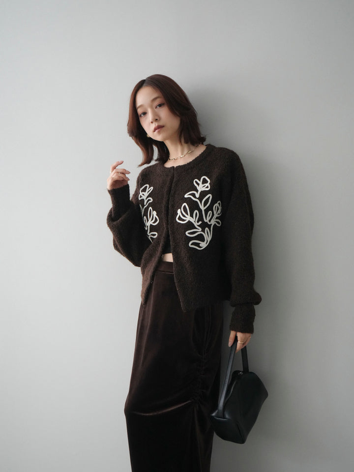 [SET]テープ刺繍ホック開きブークレニットカーディガン+選べるアクセセット(2set)