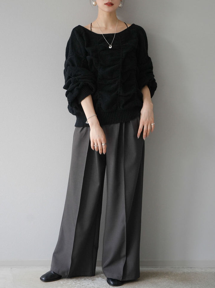 [予約]バックオープンシャーリングニットプルオーバー/ブラック