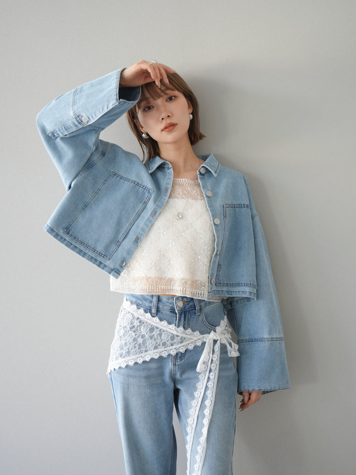 [予約]BIGカフスデニムショートシャツ/ブリーチ　