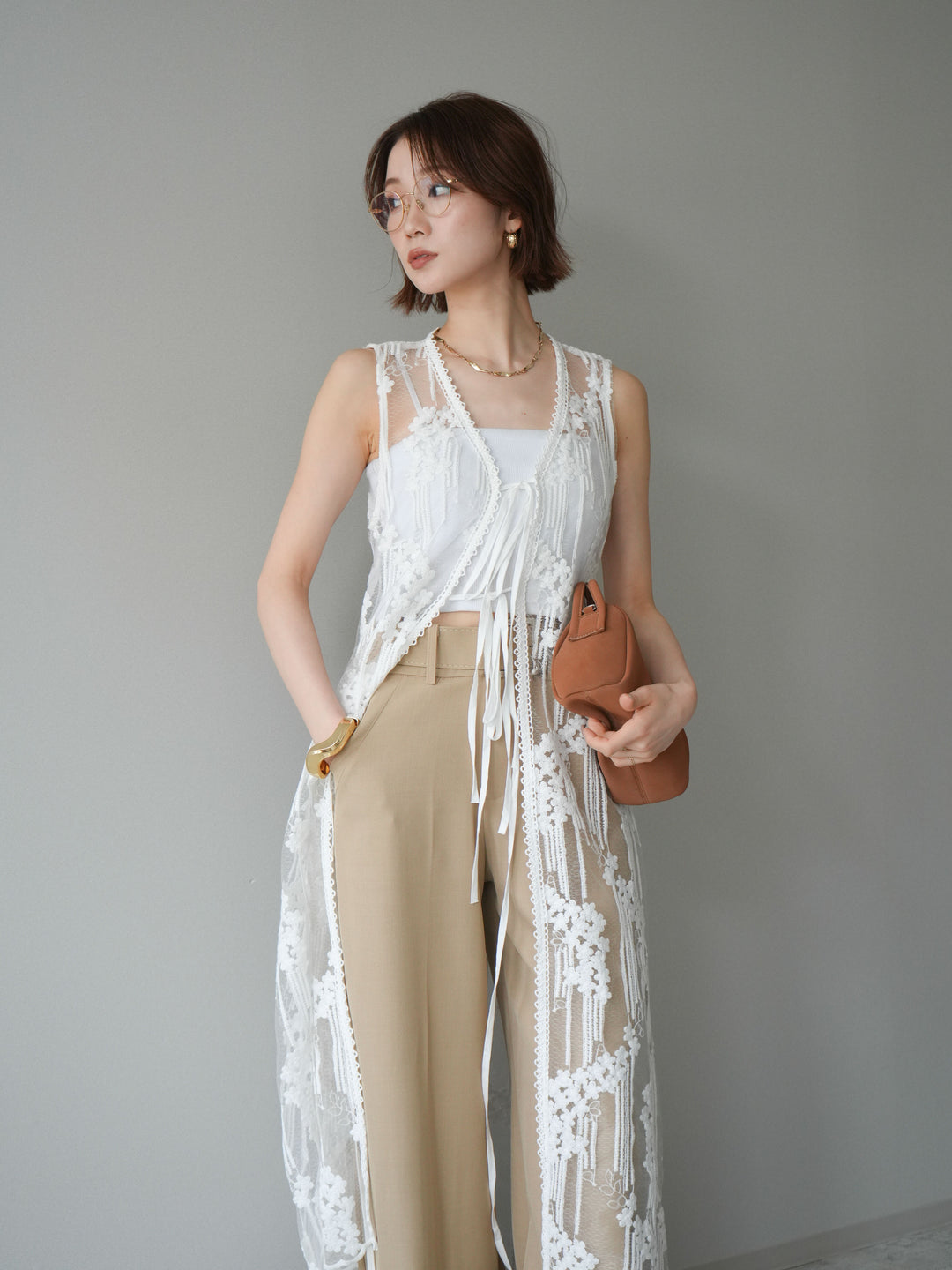 【預購】設計師蕾絲長裙配馬甲 / 白色