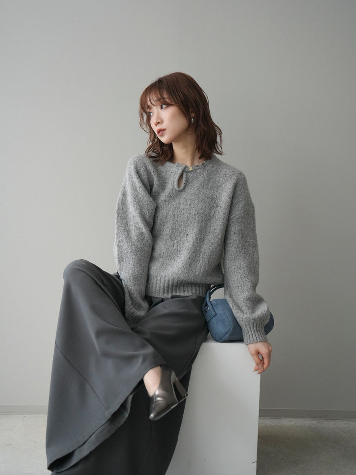 [予約]ツイストネックラメネップヤーンニットプルオーバー/gray