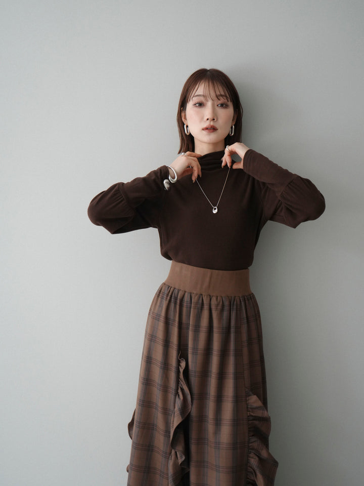 [予約]プチネックパワーショルダー起毛トップス/brown