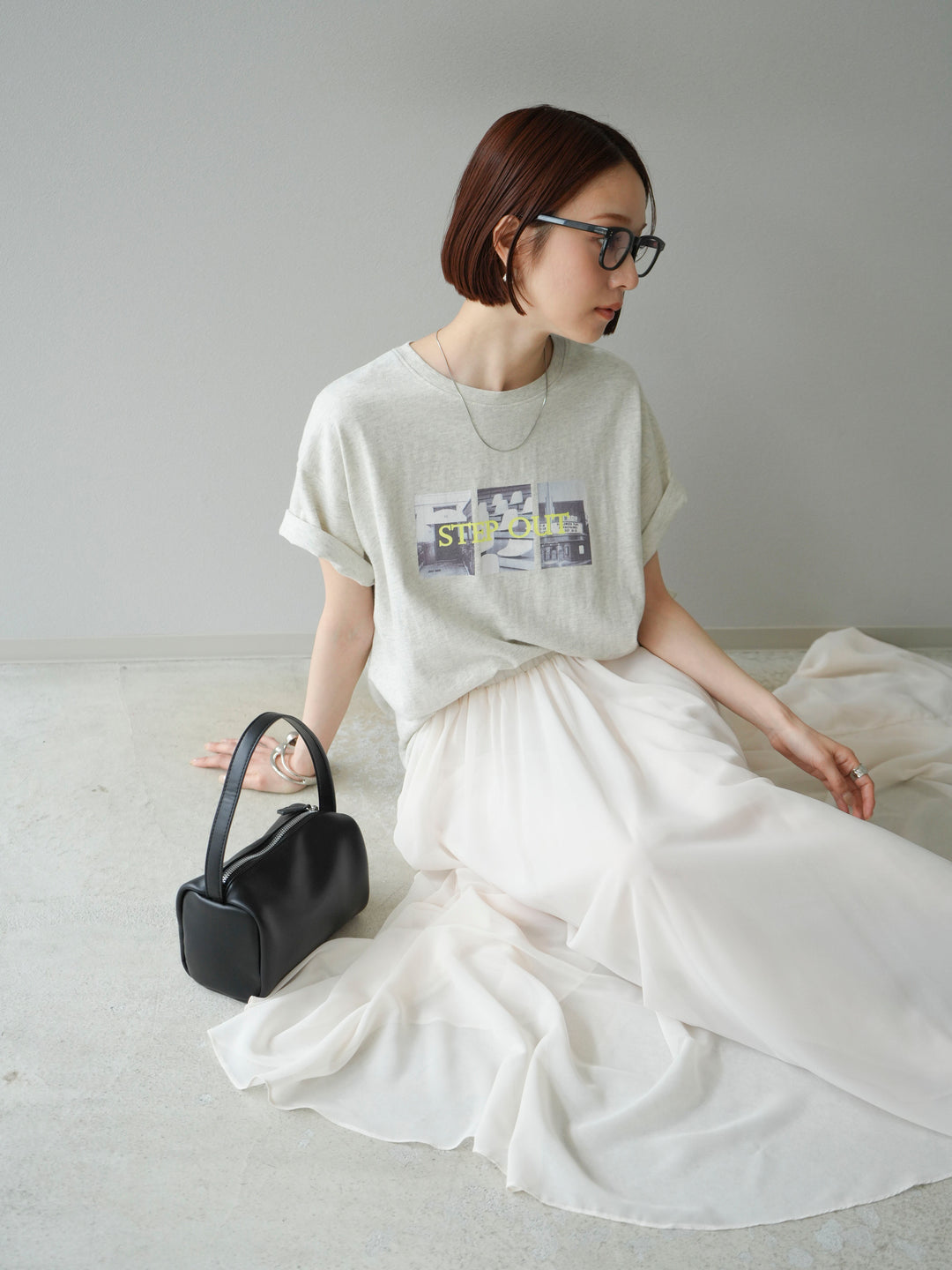 [SET]ネオンロゴコラージュフォトプリントオーバーTシャツ+シフォンフレアスカート(2set)