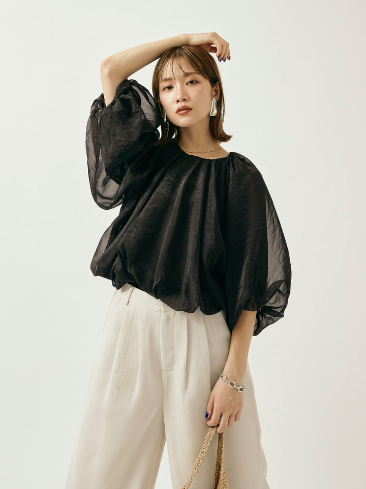 【Allure】[SET]オーガンジーバルーンショートブラウス+オーガンジーバルーンショートブラウス(2set)