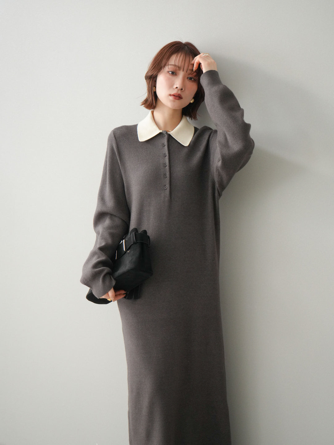 [SET]配色ポロニットワンピース+選べるアクセセット(2set)