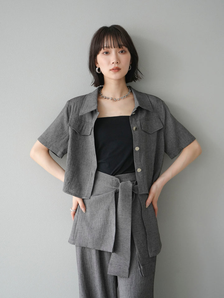 [SET]リネンタッチハーフシャツ＆ラップワイドパンツSET UP(2set)