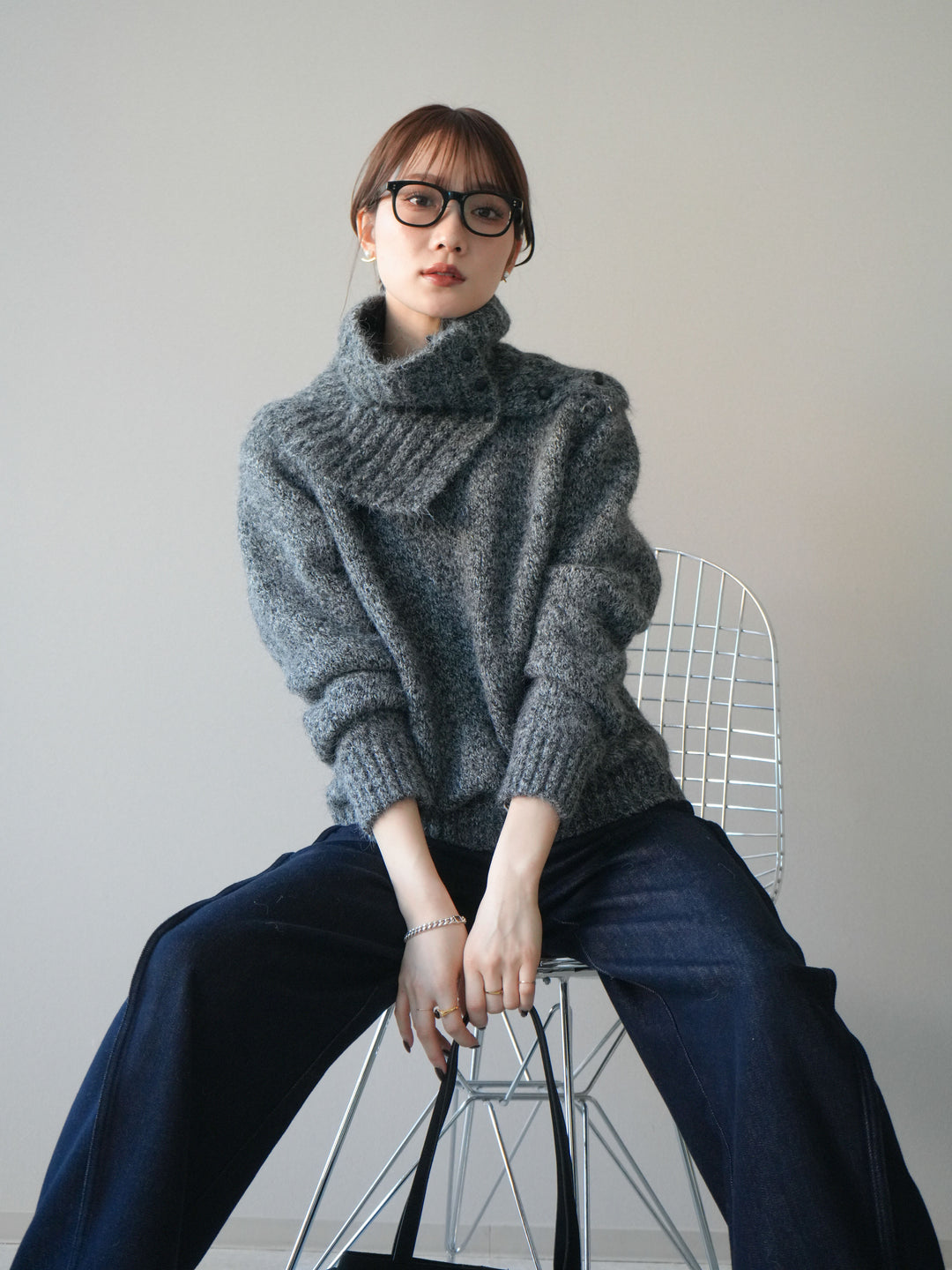 [予約]ネック付MIXニットアンサンブル/gray