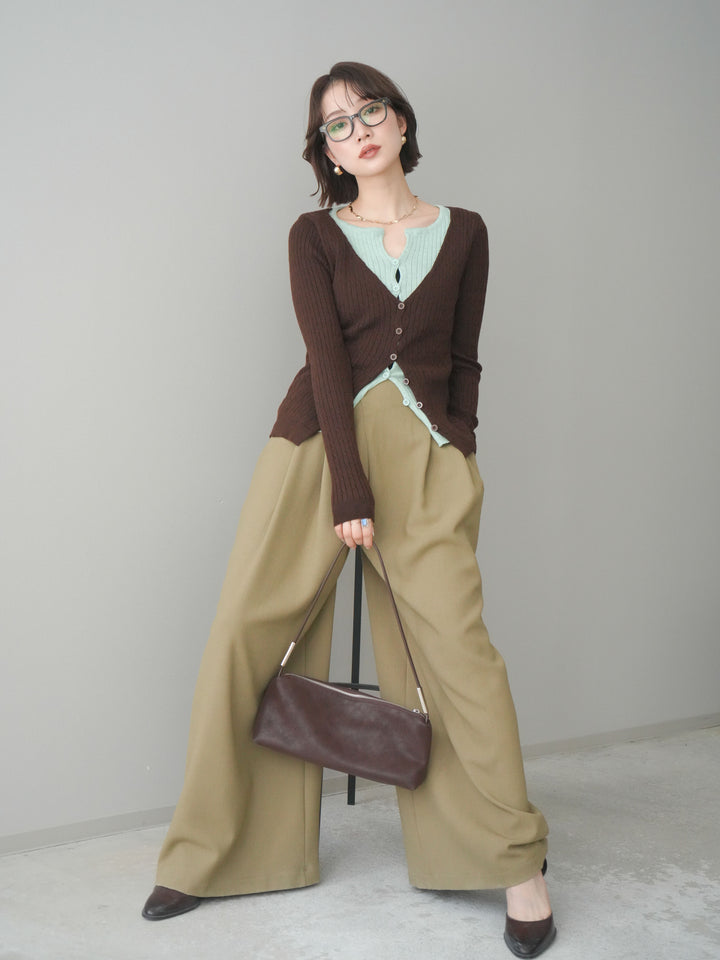 [予約]バイカラーレイヤードニットカーディガン/brown