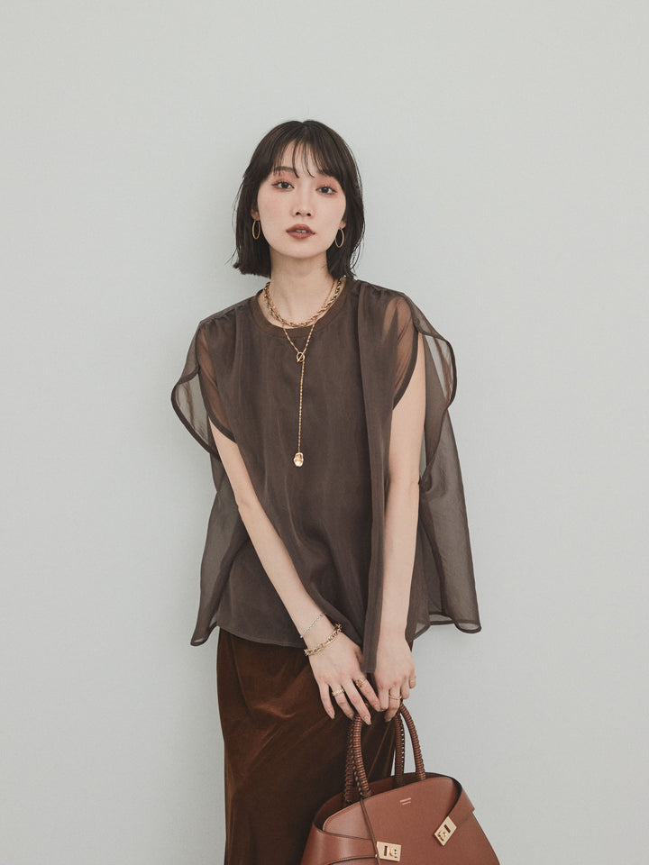 [SET] 緊湊光滑透視層疊上衣 + 天鵝絨低腰裙 (2set)