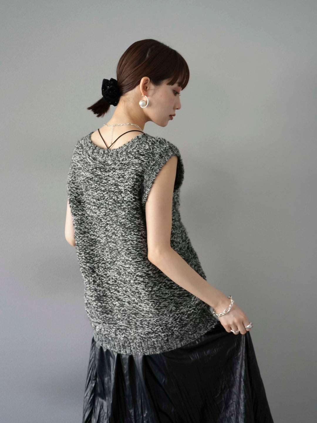 [預訂] 毛圈針織背心/黑