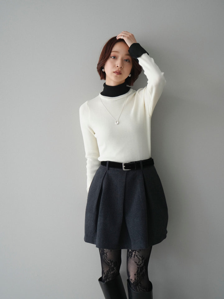 [予約]バイカラーレイヤードデザインタートルニットトップス/offwhite