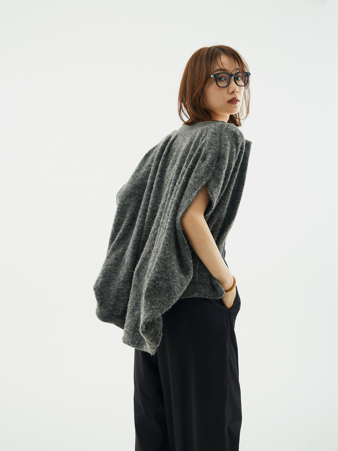 【Allure】[SET]ウール混コクーンブルゾン+タフタワイドカーブパンツ(2set)