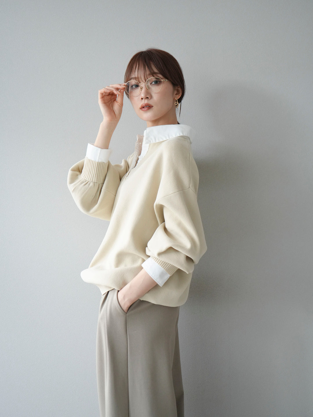 【SET】翻領polo針織套衫+雙褶闊腿褲（2件組）